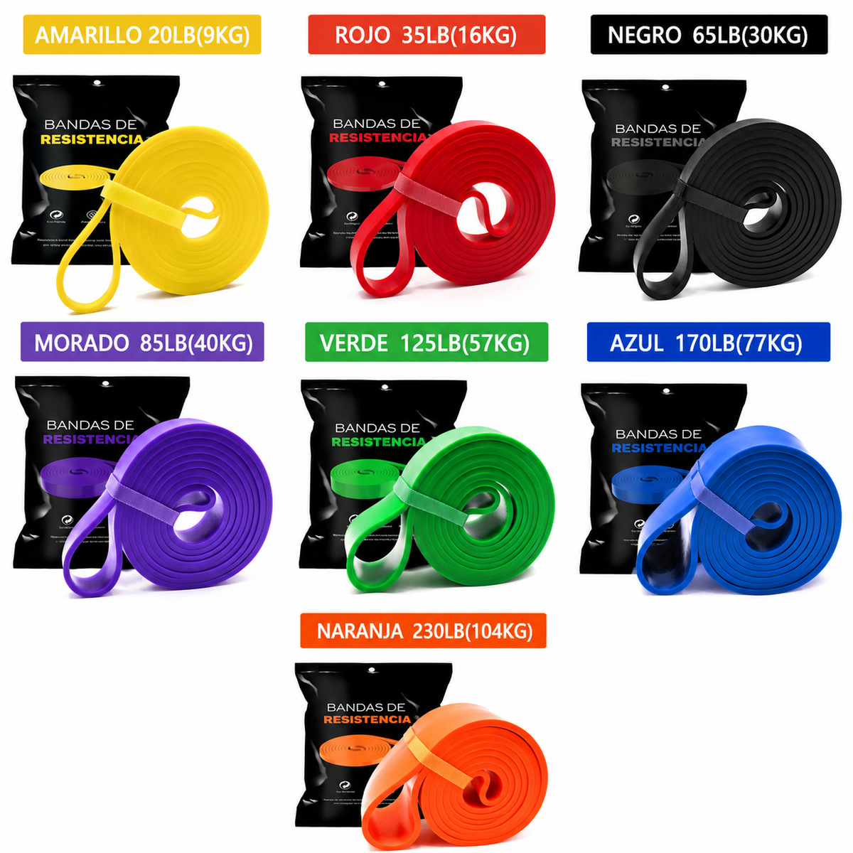Set de bandas elasticas de resistencia para gimnasio en casa Vixecor