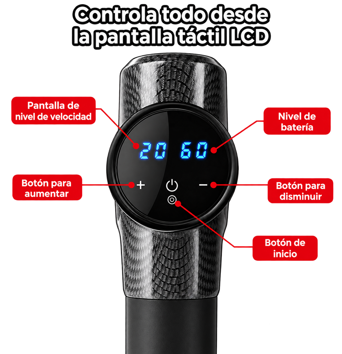 Pantalla LCD táctil con 30 niveles de velocidad de la pistola de masaje Vixecor