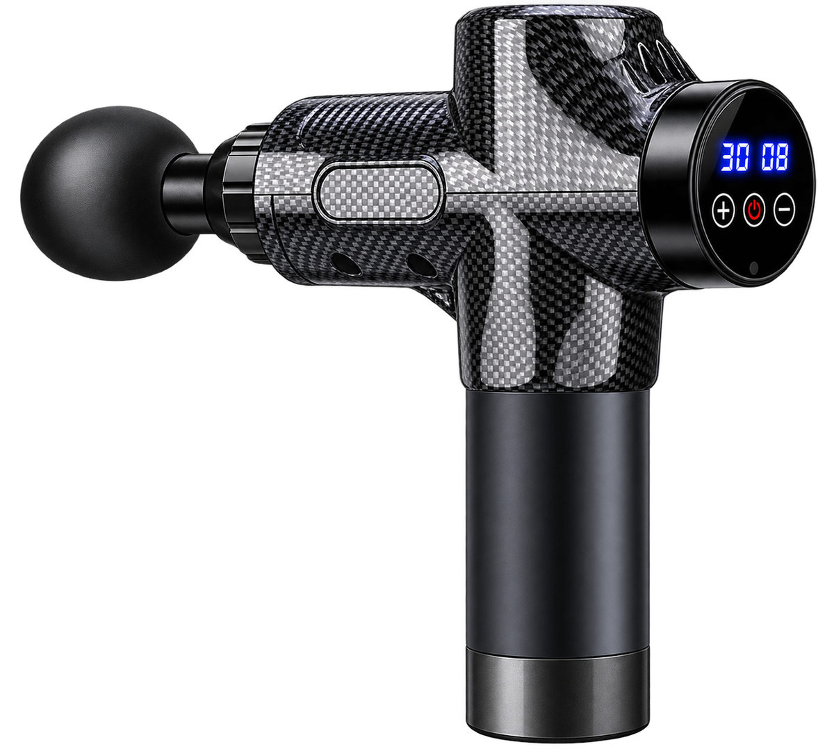 Pistola de masaje muscular profundo Vixecor con maletín de transporte